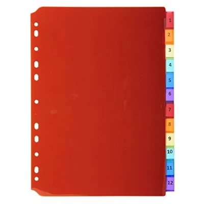 Abbildung von Exacompta 3912E Premium Register für DIN A4 aus langlebigem Kunststoff 12 teilig volle Höhe 21 x 29,7 cm vollfarbig 2 6 Farben mit Etikettenbogen zum Beschriften Trennblätter