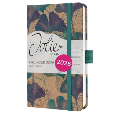 Abbildung von SIGEL J6808 Wochenkalender 2026 A6, blau, türkis, Hardcover aus Kraftpapier, Gummiband, Stiftschlaufe, 174 Seiten, vegan, Buchkalender, Terminplaner Taschenkalender Jolie
