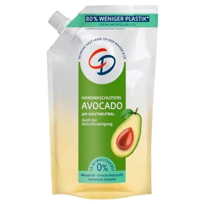 Abbildung von CD Avocado Waschlotion im Nachfüllbeutel 500ml Pflegende Lotion für eine feuchtigkeitsspendende Reinigung Vegan und seifenfrei, 500 ml