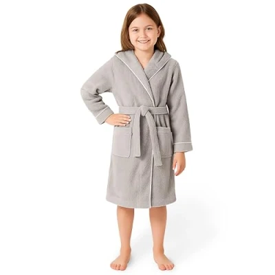 Abbildung von LAYNENBURG Premium Bademantel Kinder &amp; Teenager mit Kapuze 100% Baumwolle OEKO TEX Standard 100 flauschiges Frottee Größe (146/152, Grau)