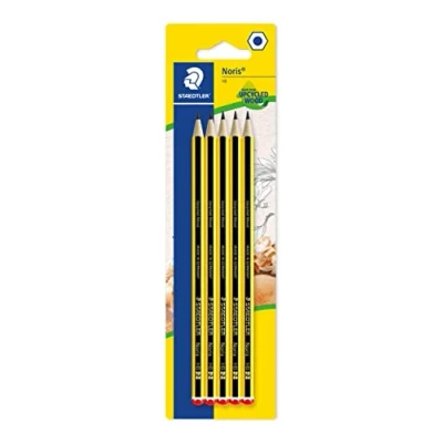 Abbildung von STAEDTLER Bleistift Noris 120, Made from Upcycled Wood, Härtegrad HB, Rutschfeste Soft Oberfläche, hohe Buchfestigkeit, Qualität in Germany, Blisterkarte mit 5 Stück, 120 2 BK5D