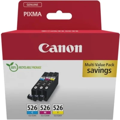 Abbildung von Canon CLI 526 C M Y Vorteilspack 3 Tintenpatronen (Cyan, Magenta, Gelb) Original [Umweltfreundliche Recycle Kartonverpackung 2024]