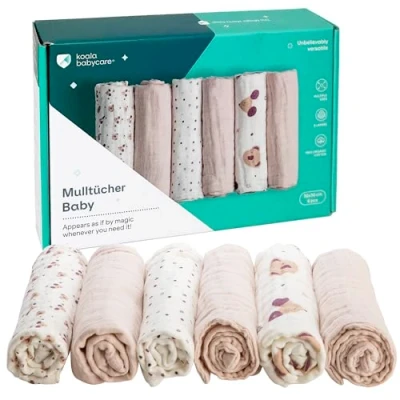 Abbildung von KOALA BABYCARE Mulltücher Baby 30x30cm aus Weicher Baumwolle Spucktücher Packung mit 6 Stück Musselin Tuch Saugfähig und Atmungsaktiv Ideal zum Reinigen Trocknen