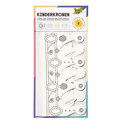 Abbildung von folia 23309 Kinderkronen, aus Pappe, in 3 Formen sortiert, 6 Stück, weiß, zum selbst Bemalen und Gestalten, für Kinder, Jungen Mädchen, ideal Kindergeburtstage Partys