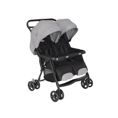 Abbildung von Graco DuoRider™ Doppel Kinderwagen, Geschwisterwagen, ab Geburt bis ca. 3 Jahre (15 kg), leicht, schnell zusammenklappbar, freistehend, großer Staukorb, inkl. Regenverdeck, grau, Steeple Gray
