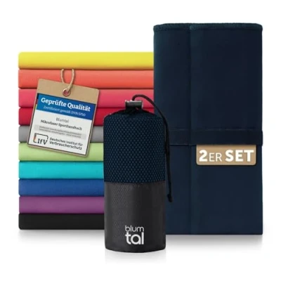 Abbildung von Blumtal Mikrofaser Handtuch 80x40 cm im 2er Set Sporthandtuch aus schnelltrockneder Fitness Sport Handtücher Fitnessstudio Reisehandtuch Dunkelblau