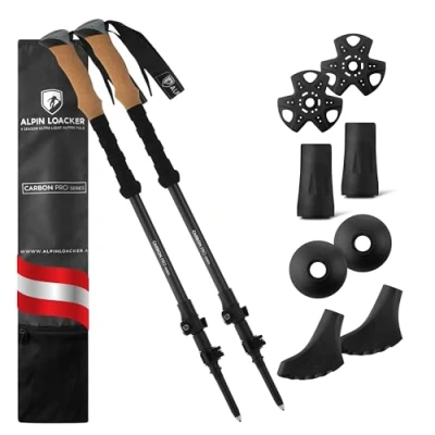 Abbildung von Alpin Loacker Teleskop Wanderstöcke Carbon &amp; Aluminium mit Korkgriff I Leichte Nordic Walking Stöcke Damen und Herren für Skifahren Wandern Trekkingstöcke Bergsport