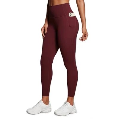 Abbildung von CRZ Yoga Butterluxe Damen High Waist Sport Leggings Blickdicht Soft Hosen Gym Workout Leggins mit Tasche 64cm Roter Merlot 40