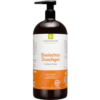 Abbildung von GREENDOOR Basisches Natur Duschgel Bio Sanddorn Orange 500ml, biologisch abbaubar, vegan, Naturkosmetik ohne Sulfate Silikone Parabene, natürlich parabenfrei, outdoor geeignet