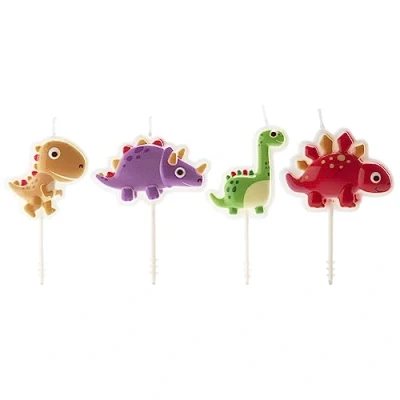Abbildung von dekora Set von 3D Dino Geburtstagskerzen für Kindertorten Dinosaurier Kinder 4 Stück