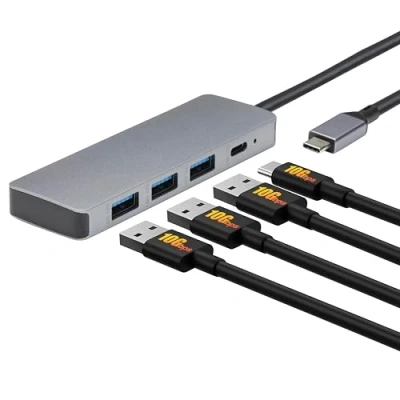 Abbildung von Amazon Basics USB Hub Dock für 3.2/3.1 2. Generation, 10 Gbit/s, C auf 1 x / 3 A, geeignet Windows/Mac, Silber, Schwarz