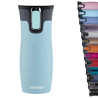 Abbildung von Contigo Unisex Adult West Loop Autoseal Thermobecher, Edelstahl Isolierbecher, Kaffeebecher to Go, BPA frei, auslaufsicherer Reisebecher mit Easy Clean Deckel, hält bis zu 5h warm, 470 ml, Iced Aqua