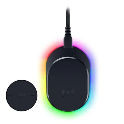 Abbildung von Razer Mouse Dock Pro &amp; Charging Puck Magnetische drahtlose Ladestation Akku (Hyperspeed 4K Hz, 8 RGB Chroma Beleuchtung Modul für kompatible Mäuse) Schwarz
