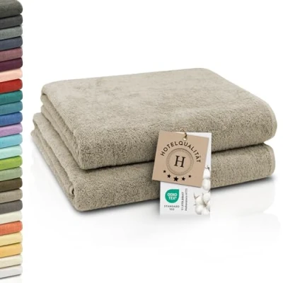 Abbildung von ZOLLNER 2er Set Badetücher weiche und saugstarke Duschtücher waschbar bis 95C Baumwolle 100x150 cm in Cappuccino