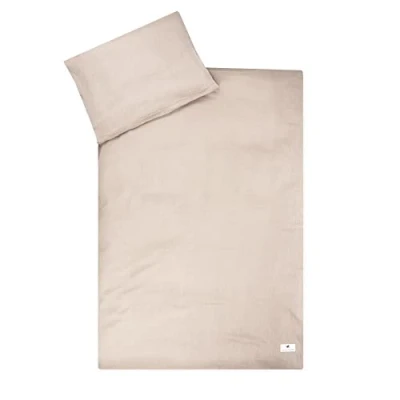 Abbildung von Julius Zöllner Musselin Kinderbettwäsche 100x135 + 40x60 cm, 2 teiliges Set aus Deckenbezug und Kissenbezug, 100 Prozent Baumwoll Musselin, mit Reißverschluss, Standard by Oeko TEX, Sand