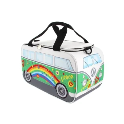 Abbildung von BRISA VW Collection Volkswagen isolierte Kühl Wärme Thermo Picknick Lunch Tasche Box für Lebensmittel im T1 Bulli Bus Design (Peace/Grün/25 L)