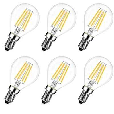 Abbildung von LVWIT E14 LED Lampe P45 Tropfenform, 4W (ersetzt 40W), 2700K Warmweiß Fadenlampe ultrahell 470 lm, Mini Globe, Rustikalampe Filament klar, 6er Pack