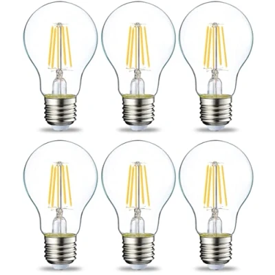 Abbildung von Amazon Basics LED Leuchtmittel, Edison Sockel E27, 4,3 W (entspricht 40 Glühbirne), nicht dimmbar, klares Filament, 6 Stück (1er Pack), Warmweiß