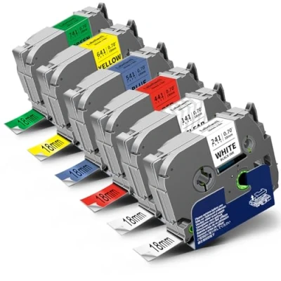 Abbildung von 6x Labelwell kompatibel Schriftband für Brother TZ Tape 18mm TZe 241 141 441 541 641 741 Ptouch Bänder PT D400 P710BT D400VP D600VP P750W D450VP P700