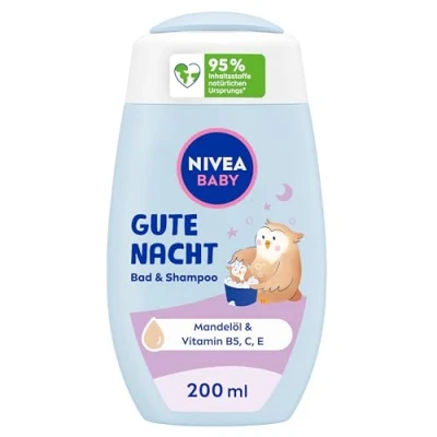 Abbildung von NIVEA Baby Gute Nacht Bad &amp; Shampoo, mildes Babyshampoo Duschgel mit Mandelöl, Vitamin E, B5 und C, beruhigendes Shampoo hypoallergener Formel hautfreundlichem pH Wert (200 ml)