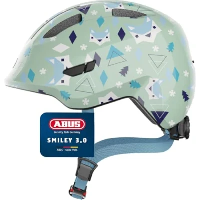 Abbildung von ABUS Kinderhelm Smiley 3.0 Fahrradhelm mit tiefer Passform, kindergerechten Designs &amp; Platz für einen Zopf Mädchen und Jungs Hellgrün Muster, Größe M