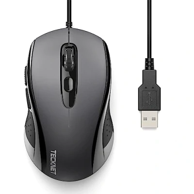 Abbildung von TECKNET Maus mit Kabel, 3600DPI Optical Business Mouse Ergonomische Kabelgebundene 6 Tasten, 4 Verstellbare DPI Level, USB Plug &amp; Play, für Laptop/PC/Mac Grau