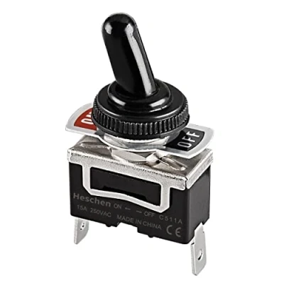 Abbildung von Heschen Metall Kippschalter, C511A, SPST gewartet, Ein/Aus 2 Positionen, 15A 250VAC, Flachsteckanschluss, CE, mit wasserdichter Abdeckung