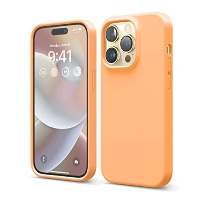 Abbildung von elago Schutzhülle für iPhone 14 Pro, Flüssigsilikon, Ganzkörper Schutzhülle, stoßfest, schlanke Handyhülle, kratzfestes weiches Mikrofaserfutter, 15,5 cm (6,1 Zoll), Orange