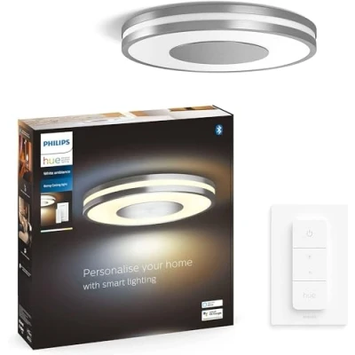 Abbildung von Philips Hue White Ambiance Being Deckenleuchte 2400lm inkl. Dimmschalter, aluminium, dimmbar, alle Weißschattierungen, steuerbar via App, kompatibel mit Amazon Alexa (Echo, Echo Dot)