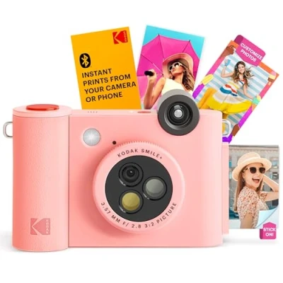 Abbildung von KODAK Smile+ 2 in 1 Digitale Sofortbildkamera &amp; kabelloser Bluetooth Fotodrucker 10MP, Spezialeffekt Drehobjektiv, Zink 2x3 Klebefotos, Drucken über Fun App von Smart Devices Rosa