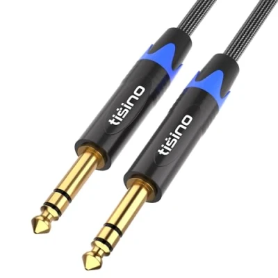 Abbildung von Tisino 6,35 mm TRS Kabel, 6,3mm Klinke auf Stereo Audio Kabel Instrumentenkabel Symmetrisches für Gitarren, Keyboard, Bass, Verstärker und andere Audiogeräte 1m