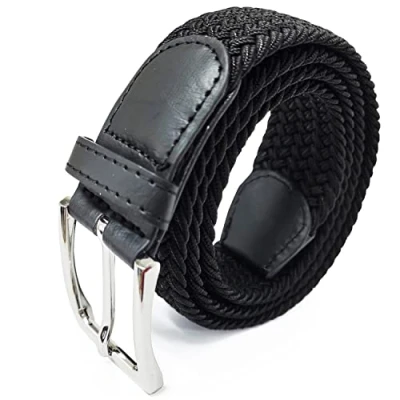 Abbildung von Glamexx24 Unisex Elastischer Stoffgürtel Geflochtener Stretchgürtel Dehnbarer Gürtel für Damen und Herren, Schwarz, 155cm