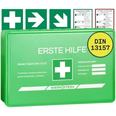 Abbildung von Erste Hilfe Kasten Small mit Inhalt nach DIN 13157 I Verbandskasten Betrieb inkl. praktischer Wandhalterung &amp; 5x Aufkleber für Betriebe, Einrichtungen Zuhause