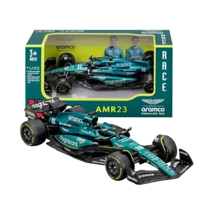 Abbildung von Formel 1 Aston Martin F1 Team AMR23 L. STROLL Nr. 18 Saison 2023 Maßstab 1:43 12cm BBurago 38090