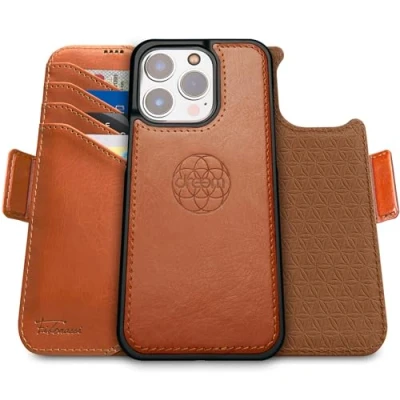Abbildung von Dreem Fibonacci kompatibel mit iPhone 15 Pro Max Brieftaschen Etui / 2 in 1 stoßfestes und abnehmbares Folio aus veganem Leder, MagSafe kompatibel, RFID Schutz [Karamell]