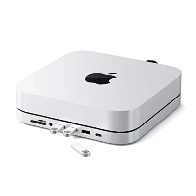 Abbildung von SATECHI USB C Hub, Aluminium Stand &amp; Datenport, Micro/SD Kartenleser, 3.0 Port Kopfhöreranschluss, für Mac Mini M2, M1, Studio, 2020 2018 (Silber)