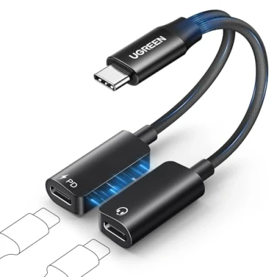 Abbildung von UGREEN USB C Splitter Magnetischer Kopfhörer Adapter und Laden, 2 in 1 60W Schnellladung für iPhone 16 Pro Max iPad Pro/Mini 6 Galaxy S25 S24