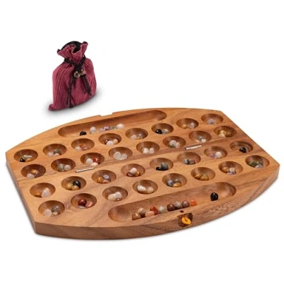 Abbildung von LOGOPLAY Bao Hus Kalaha oval 35cm lang Bohnenspiel Muschelspiel Edelsteinspiel Steinchenspiel aus Samena Holz