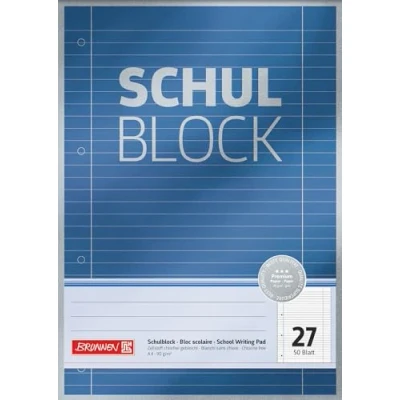 Abbildung von Brunnen Schulblock / Notizblock Premium (A4, 50 Blatt, liniert, mit Randlinien, Lineatur 27, gelocht, kopfverleimt, 90 g/m²)