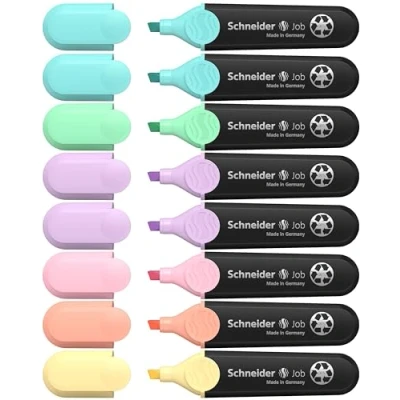 Abbildung von Schneider Job 150 Pastell Textmarker (aus recyceltem Kunststoff, ausgezeichnet mit Der blaue Engel) 8er Etui sortiert