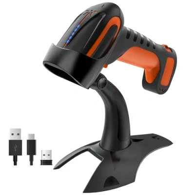Abbildung von Tera Pro 3 in 1 Extreme Leistung Barcodescanner Kabellos 1D 2D QR Bluetooth 2,4G &amp; Kabelgebunden USB C Industriell Barcode Scanner 2500mAh Exzellente Fallfestigkeit mit Ständer 8100 Orange