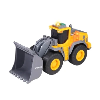Abbildung von Dickie Toys Volvo Wheel Loader 23 cm großer Radlader mit riesiger Schaufel, Licht und Soundeffekte, Baustellenspielzeug für Jungen Mädchen ab 3 Jahre