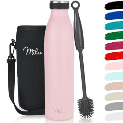 Abbildung von Milu Thermoflasche 350ml 500ml 750ml 1L 1,5L Isolierte Edelstahl Trinkflasche, Thermoskanne Auslaufsichere Isolierflasche doppelwandig für heiße und kalte Getränke, Kohlensäure geeignet (Rosa, 500ml)