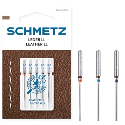 Abbildung von SCHMETZ Nähmaschinennadeln 5 Leder Nadeln LL 130/705 H geneigte Stichlage Nadeldicken 2x 80/12, 90/14 und 1x 100/16 Nähset