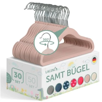 Abbildung von Laleni Kinderkleiderbügel 30 Stück mit Samtbezug platzsparende Kleiderbügel Kinder 360 drehbare rutschfeste samt Baby Rosa