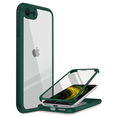 Abbildung von Miracase 360 Grad Hülle kompatibel mit iPhone SE 2022/ 2020/ 8, Ganzkörper Schutzhülle eingebauter Glas Displayschutzfolie, Stoßfeste Fullbody Handyhülle, Grün