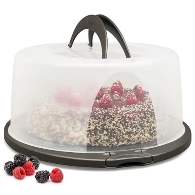 Abbildung von Hausfelder Kuchen Transportbox rund, Tortentransportbox mit Haube und Griff, Tortenglocke 33 cm Durchmesser, Höhe 16