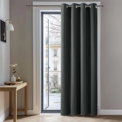 Abbildung von Deconovo Blickdichte Gardinen mit Ösen Verdunkelungsvorhänge Wohnzimmer Dicke Thermogardine Kälteschutz warm Hitzeschutz, 229x132 cm(HöhexBreite), Dunkelgrau, 1 Stück