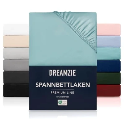 Abbildung von Dreamzie Spannbetttlaken 100x200 cm Hoher Steg bis 35 100% Mikrofaser Aqua Schadstoffgeprüft (Oeko TEX), Bettlaken mit Gummizug