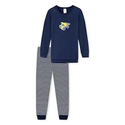 Abbildung von Schiesser Jungen Schlafanzug Set Pyjama Lang 100% Organic Bio Baumwolle Größe 92 Bis 140 Pyjamaset, Dunkelblau_173449, 98